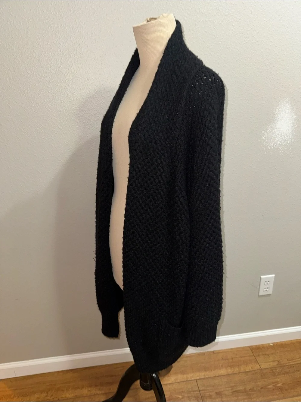 Vince long Black Wool cashmere, open Front Cardigan Large
